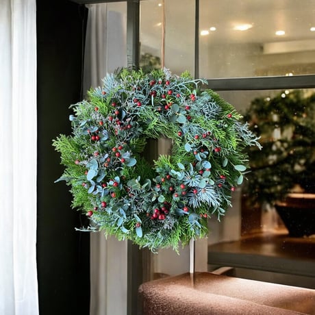 特大サイズ　35㎝　2025年　森の香り漂う　フレッシュナチュラルグリーン　クリスマスリース　【玄関ドアリース】