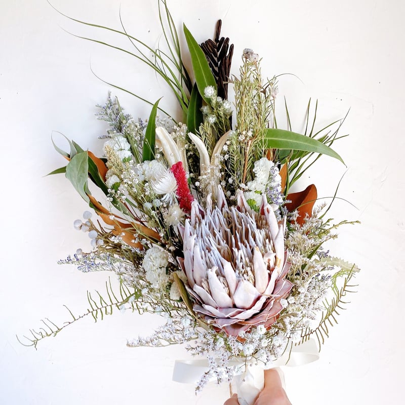 ネイティブフラワー プロテア ピンクWhite&green スワッグ