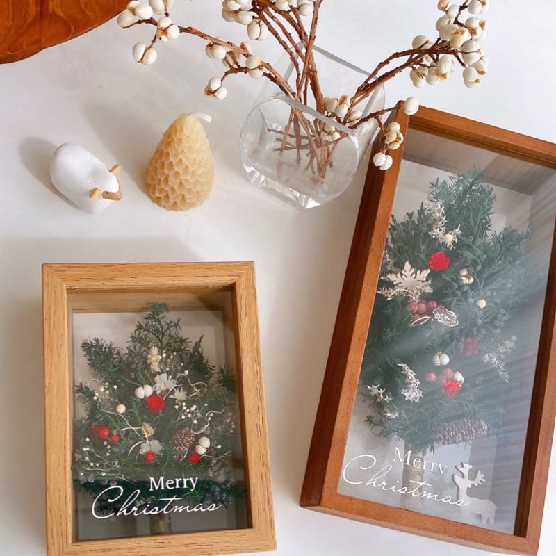 クリスマスツリー プリザーブドフラワーアレンジメント ☆クリスマスツリーのボックスアレンジ プリザーブドフラワー | ayakai