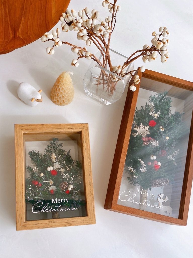 クリスマスツリー プリザーブドフラワーアレンジメント ☆クリスマスツリーのボックスアレンジ プリザーブドフラワー | ayakai