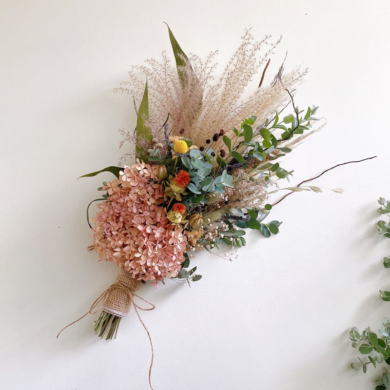 ドライフラワー 水無月紫陽花 パンパスグラス 秋色スワッグ ブーケ