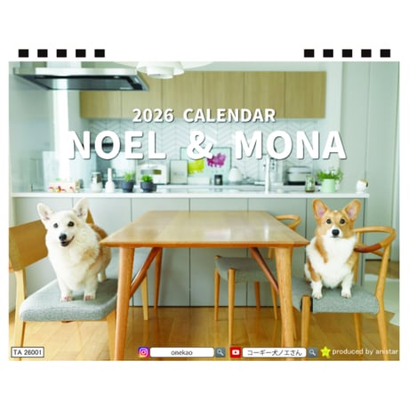【予約販売】 ノエル&モナ コーギー 犬 2026年 卓上半面 カレンダー TA26335