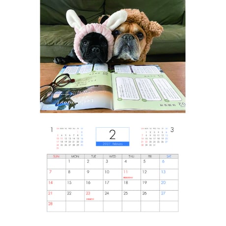 【予約販売】 トーラスとジュニパー フレンチブルドッグ 犬 2027年 壁掛け カレンダー KK27034