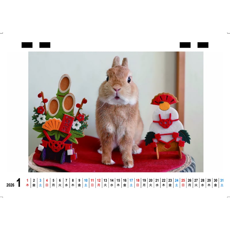 予約販売】 うさぎのうーさん 2026年 卓上全面 カレンダー