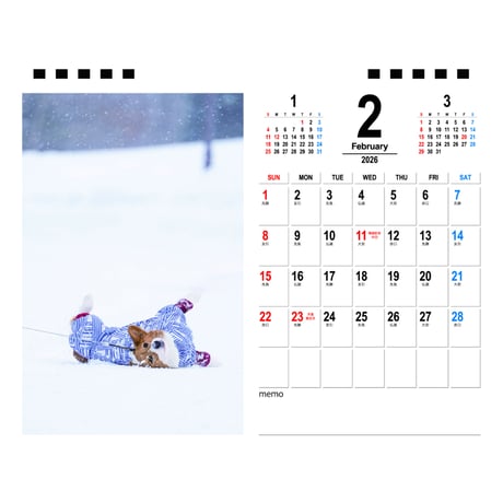 【予約販売】 ノエル&モナ コーギー 犬 2026年 卓上半面 カレンダー TA26335