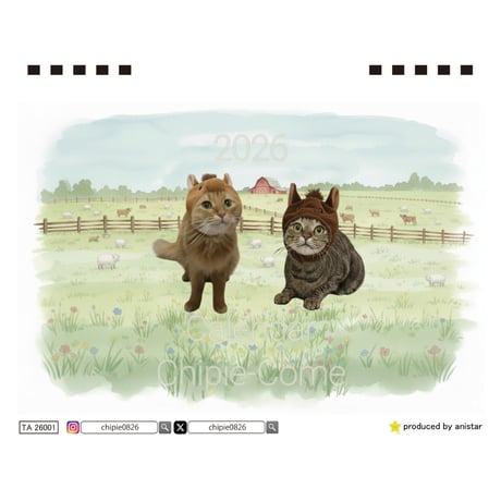 【予約販売】 しぴ＆おこめ 猫 2026年 卓上カレンダー TA26243