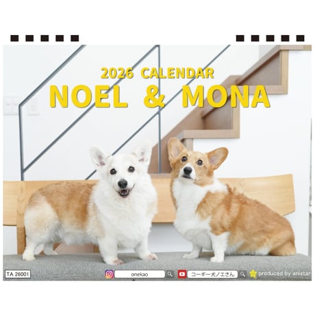 【予約販売】 ノエル&モナ コーギー 犬 2026年 卓上全面 カレンダー TA26334