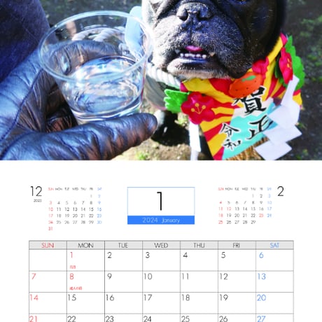 【予約販売】 フレンチブルドッグ犬 ココ 2024年 壁掛け カレンダー KK24030