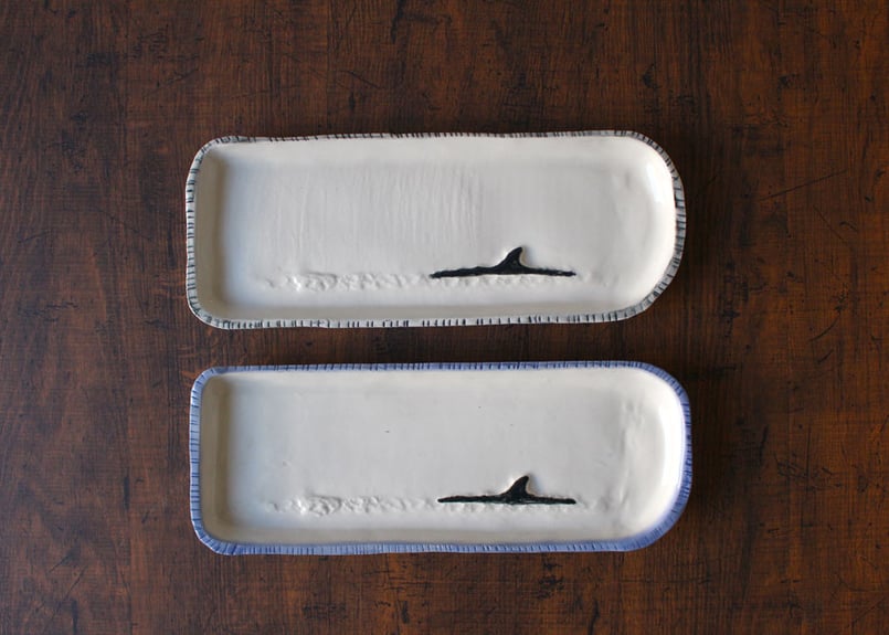 ハルカゼ舎】長角皿(秋刀魚皿) 烏帽子岩 (青/灰青)(商品コード ハルカゼ舎】長角皿(秋刀魚皿) 烏帽子岩 (青/灰青)(商品コード