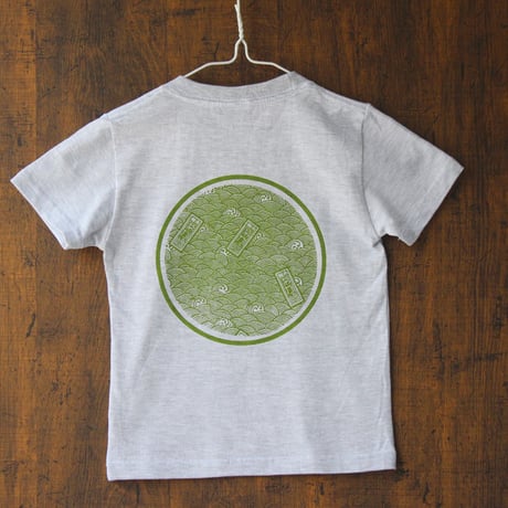 田村屋「茅ヶ崎Tシャツ」《丸に青海波》グレー×緑（送料込み）（商品コード：TTA190208）