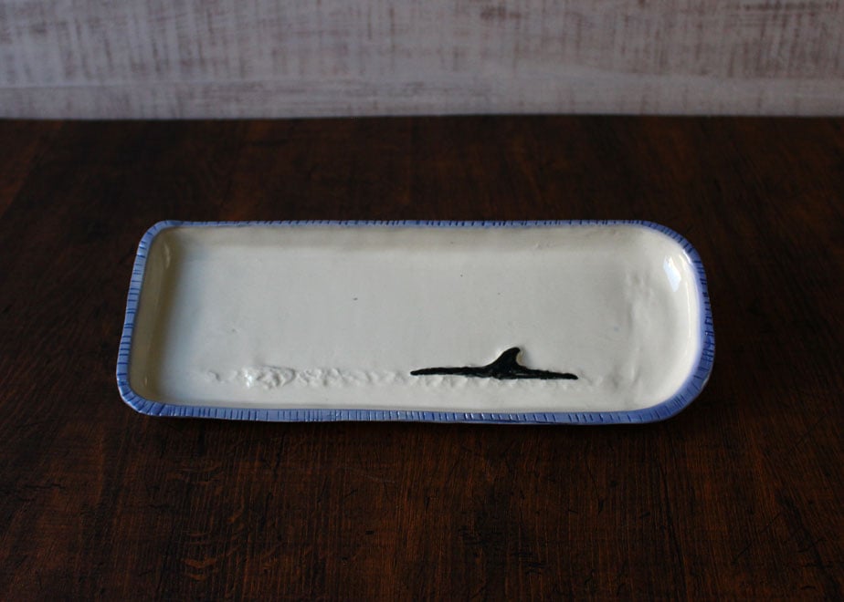 ハルカゼ舎】長角皿(秋刀魚皿) 烏帽子岩 (青/灰青)(商品コード ハルカゼ舎】長角皿(秋刀魚皿) 烏帽子岩 (青/灰青)(商品コード