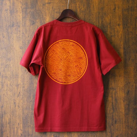 田村屋「茅ヶ崎Tシャツ」《丸に青海波》　えんじ×橙（送料込み）（商品コード：TA190209）
