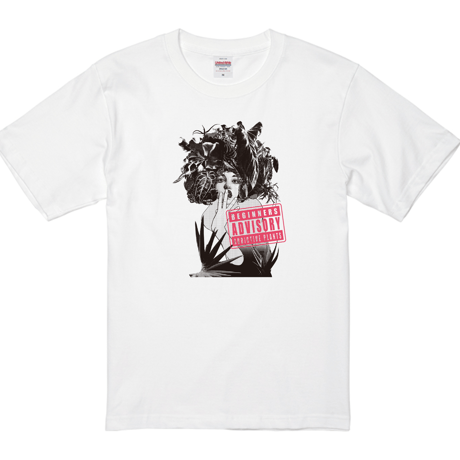 ADVISORY_Tシャツ/ネオンピンク【ボディ白×プリント黒＆ネオンピンク】