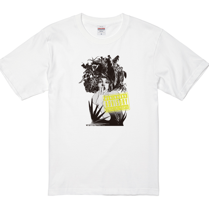 ADVISORY_Tシャツ/ネオンイエロー【ボディ白×プリント黒＆ネオン