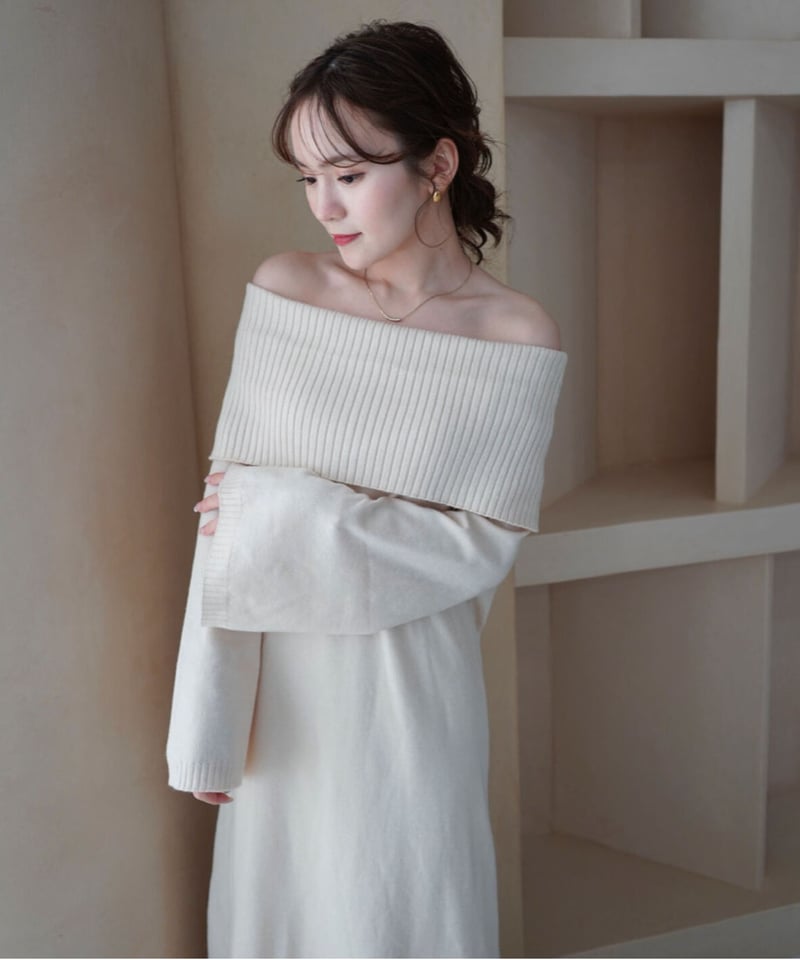 Acka off shoulder knit one-piece - ロングワンピース/マキシワンピース