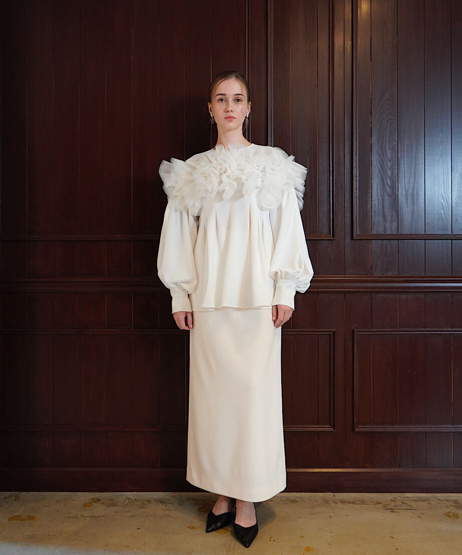 Acka ブラウスtulle off shoulder blouse