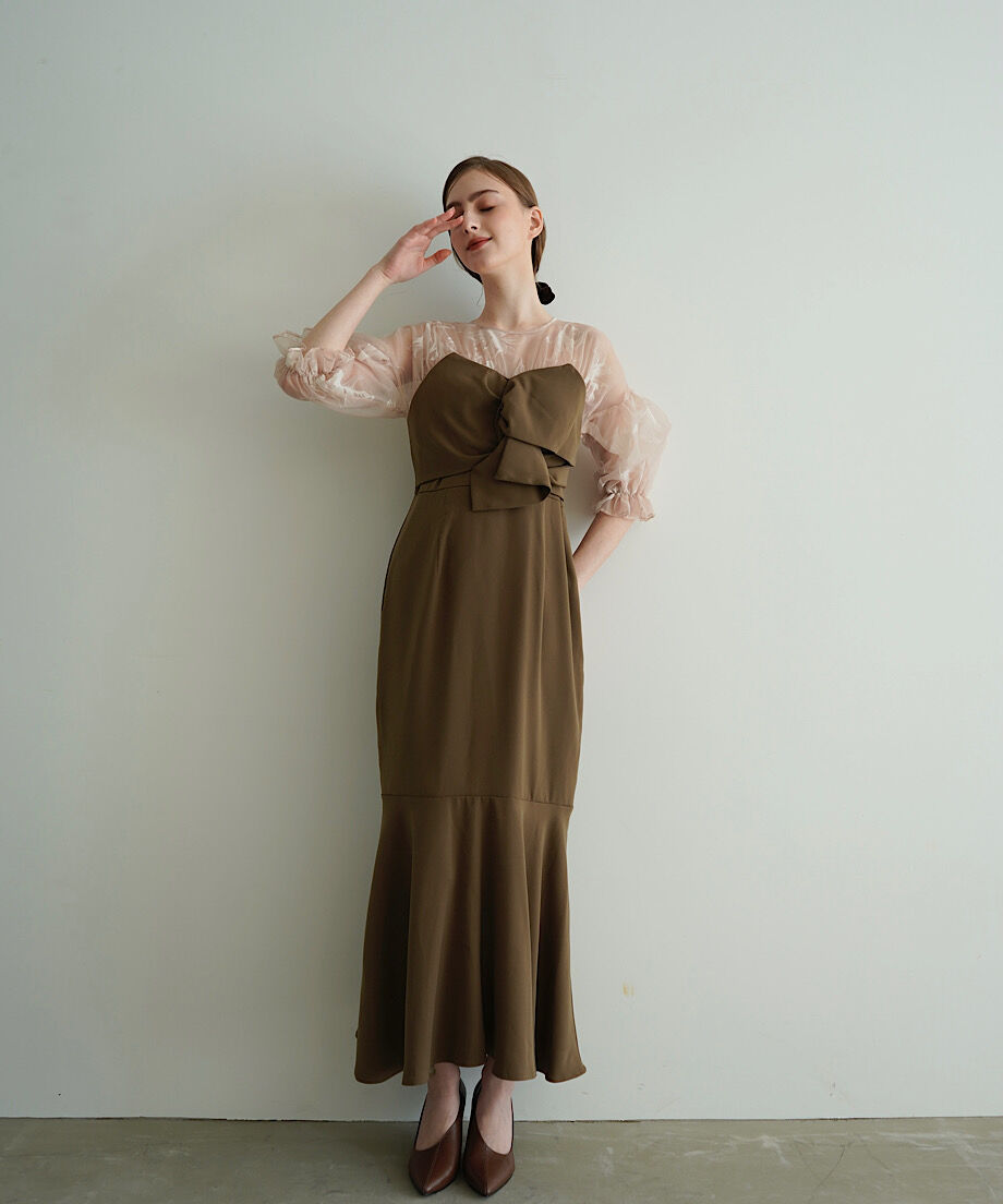 Acka.(エーシーケーエー)puffy sheer flower dress(ベージュ Acka.(エーシーケーエー)puffy sheer flower dress(ベージュ