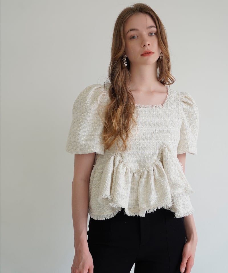 トップス acka tweed peplum tops acka tweed peplum tops