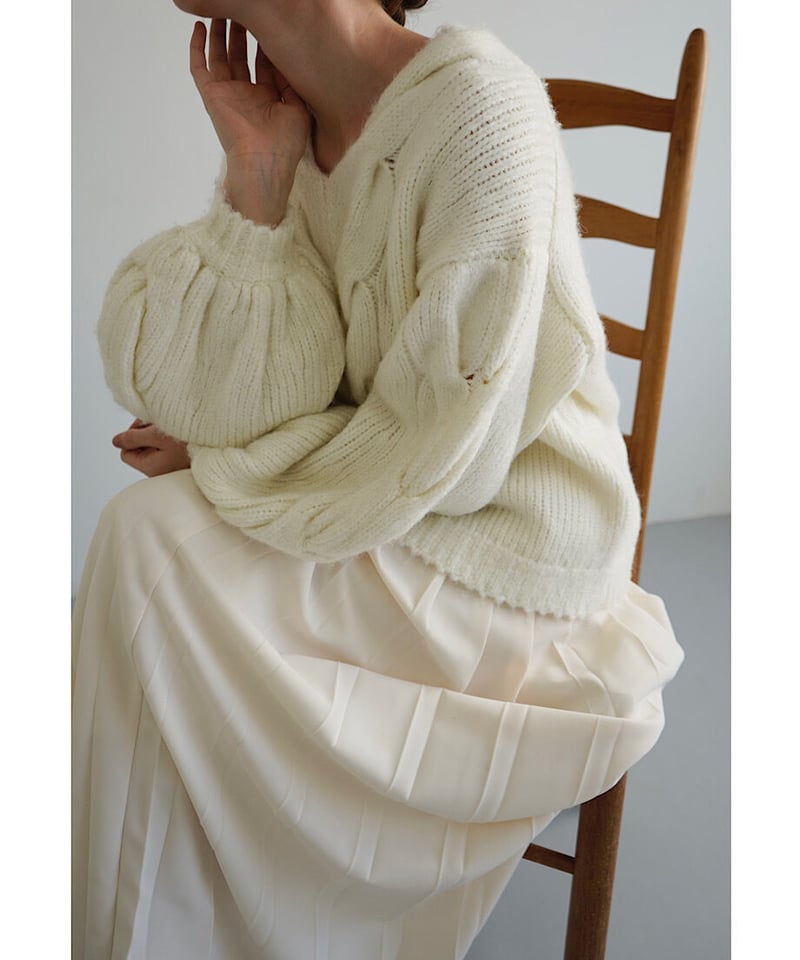 cable balloon sleeve knit（white） | 【Acka.】エーシーケ...