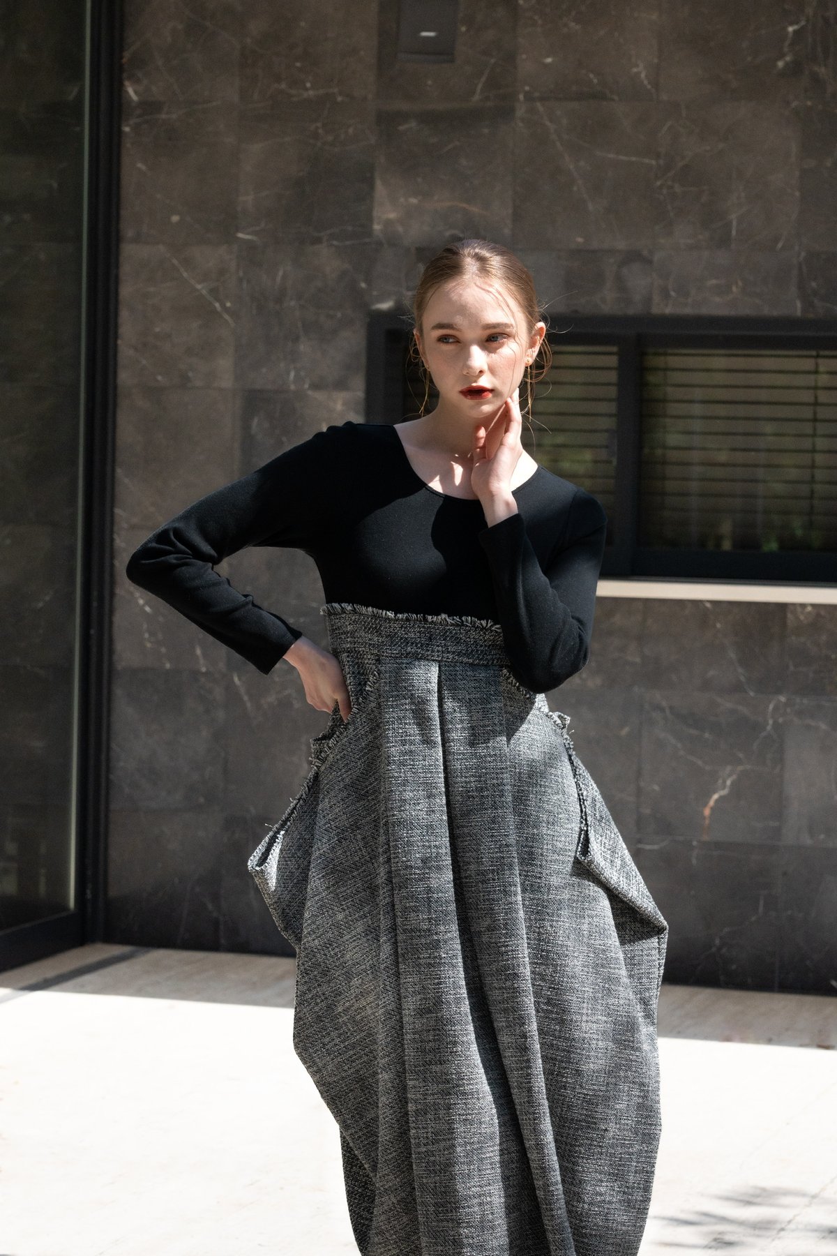 docking tweed cocoon one-piece acka