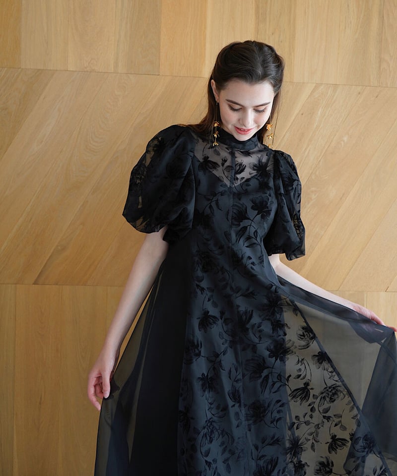 puffy sheer flower dress (black) | 【Acka.】エーシーケ