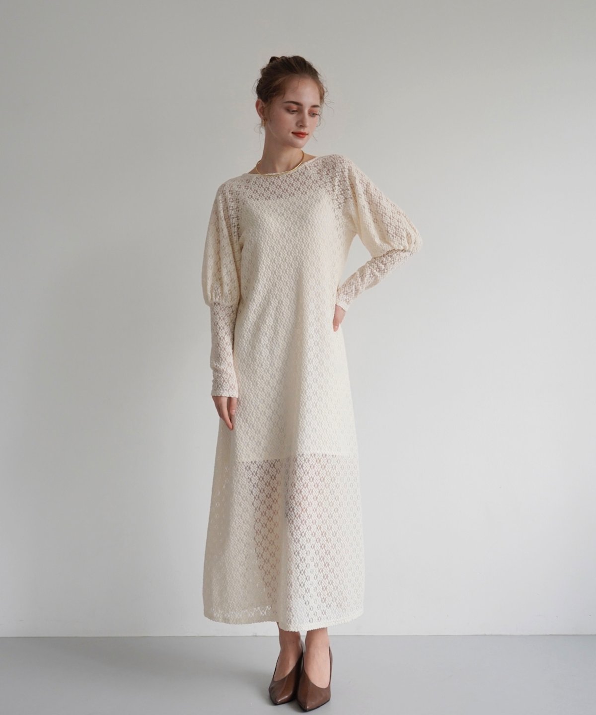 Acka. レースロングワンピース acka all lace one-piece Acka ロングワンピース ホワイト レース 長袖