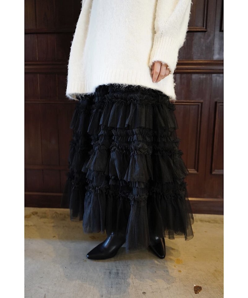 ウエスト55cmAcka tulle long skirt（black）