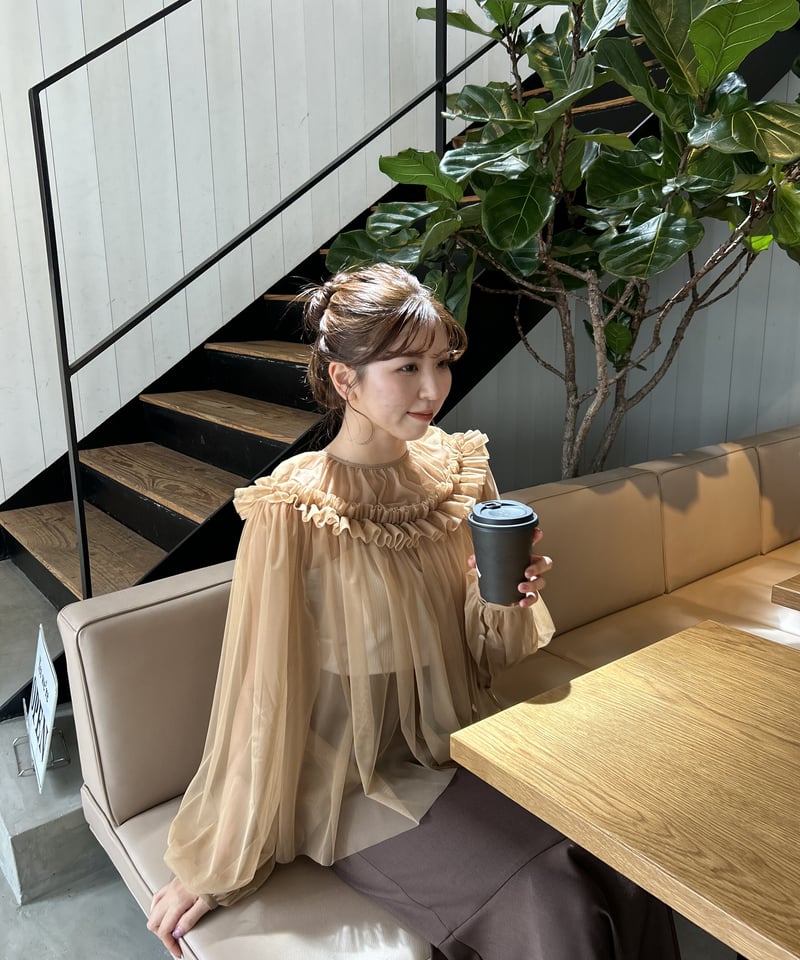 Acka acka gather tulle blouse White トップス - トップス