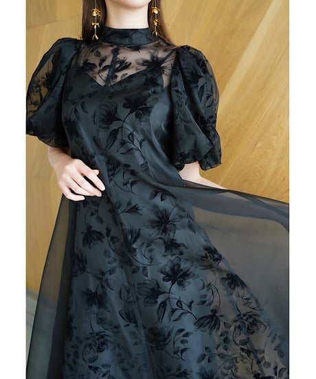 puffy sheer flower dress (black)