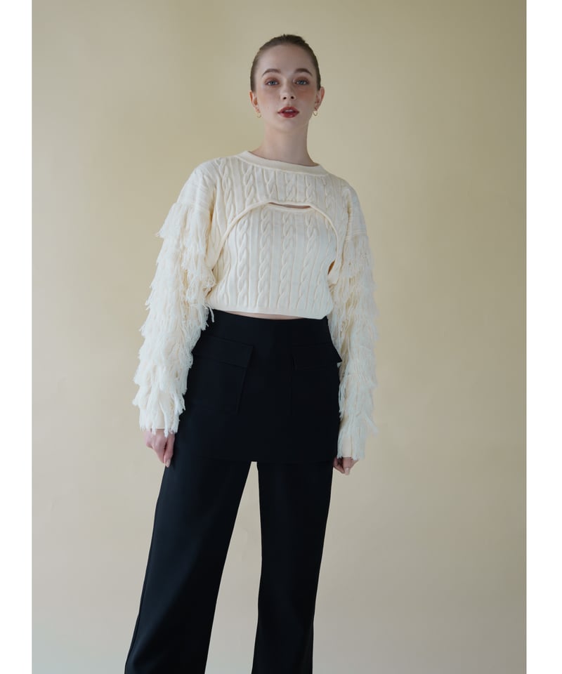 Acka fringe short knit ポンポンニット ショート丈ニット Acka fringe short knit