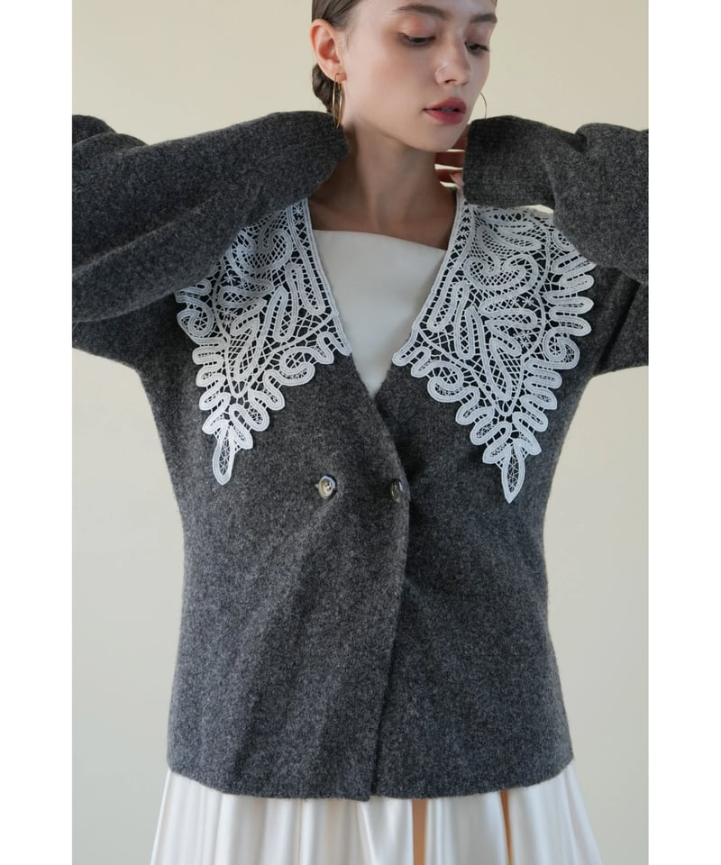 Acka lace collar knit cardigan grey lace collar knit cardigan