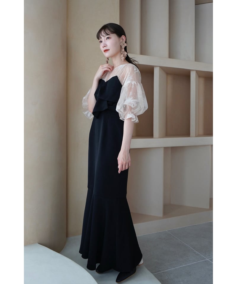 acka sheer puff dress black