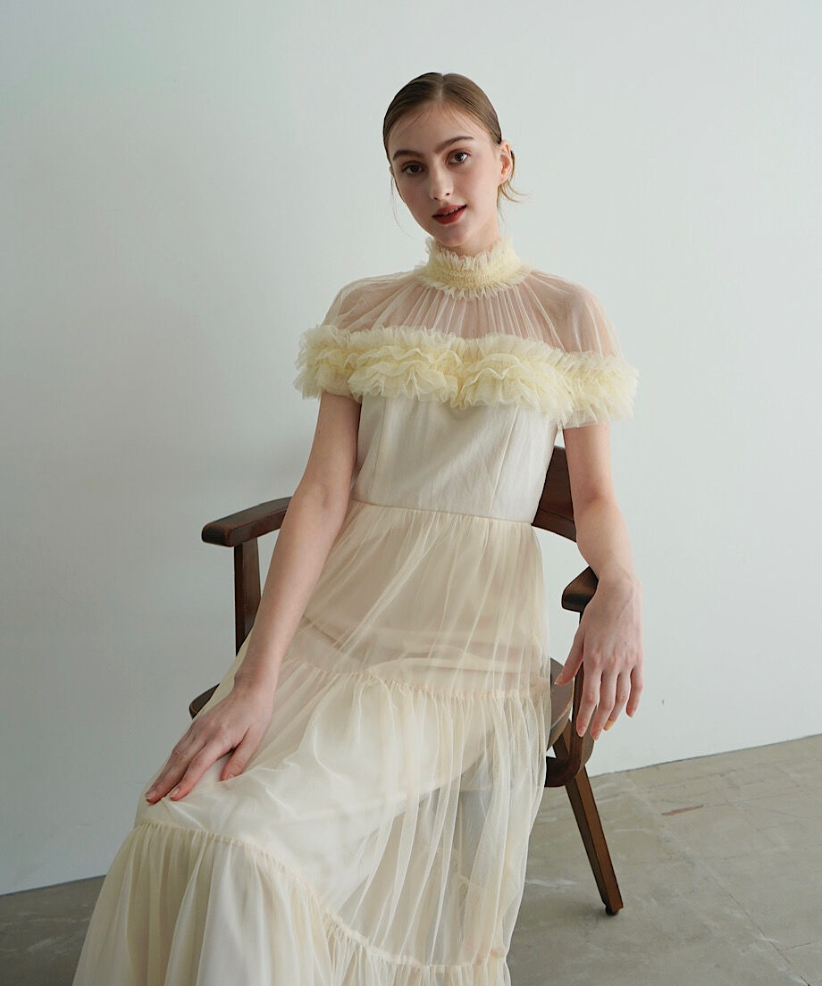 sheer shoulder dress(ivory) | 【Acka.】エーシーケーエー|公 sheer shoulder dress(ivory) | 【Acka.】エーシーケーエー|公