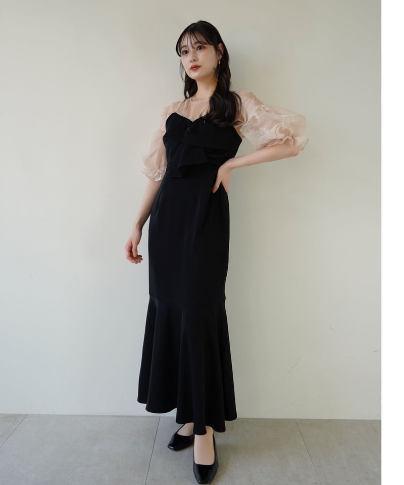 acka sheer puff dress black