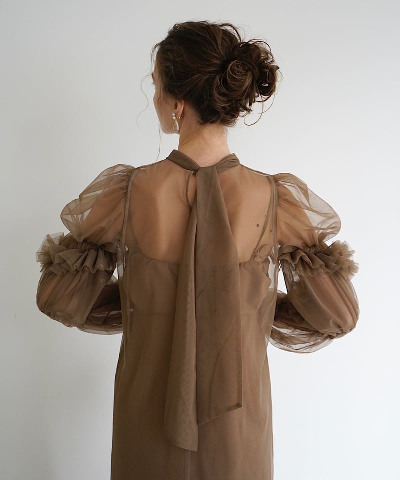 Acka tulle sheer one-piece (brown)
