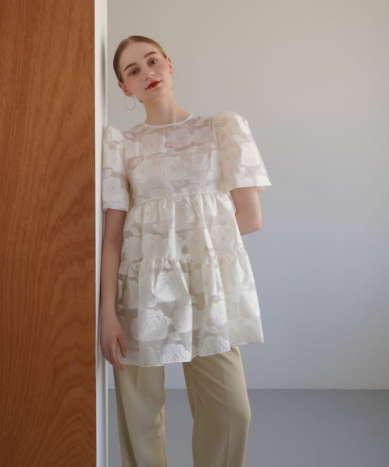 Acka sheer flower jacquard blouse