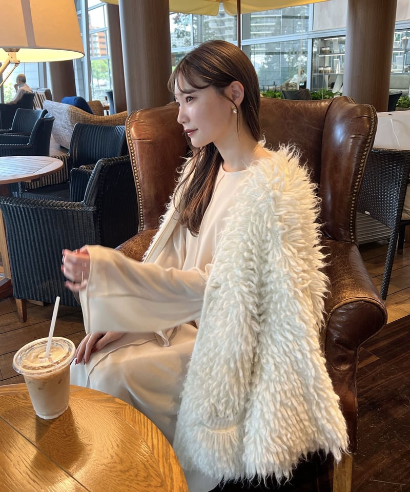 表地ナイロン49%毛35%【2/5 まで】acka loop knit cardigan  white