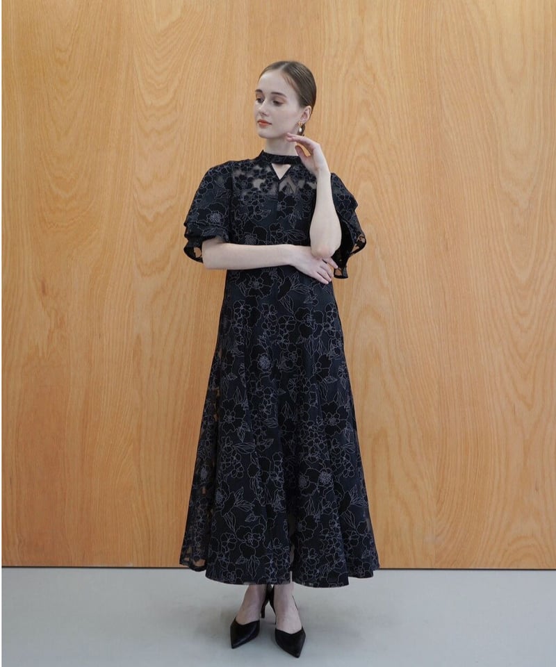 all sheer flower dress（black navy） | Acka.｜ エーシ