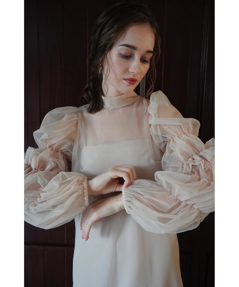 【Acka】tulle sheer one-piece チュールシアーワンピース NEW ARRIVAL 】 •tulle sheer one-piece ( beige ) 透け感のある