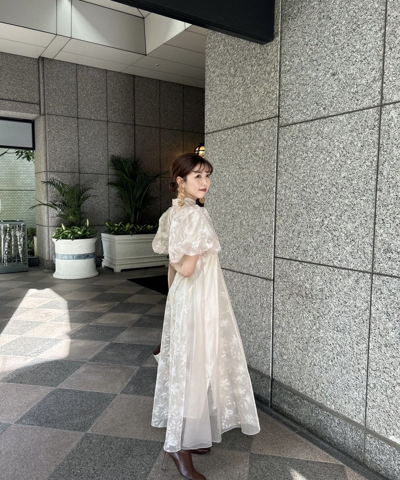 puffy sheer flower dress (beige) | 【Acka.】エーシーケ...