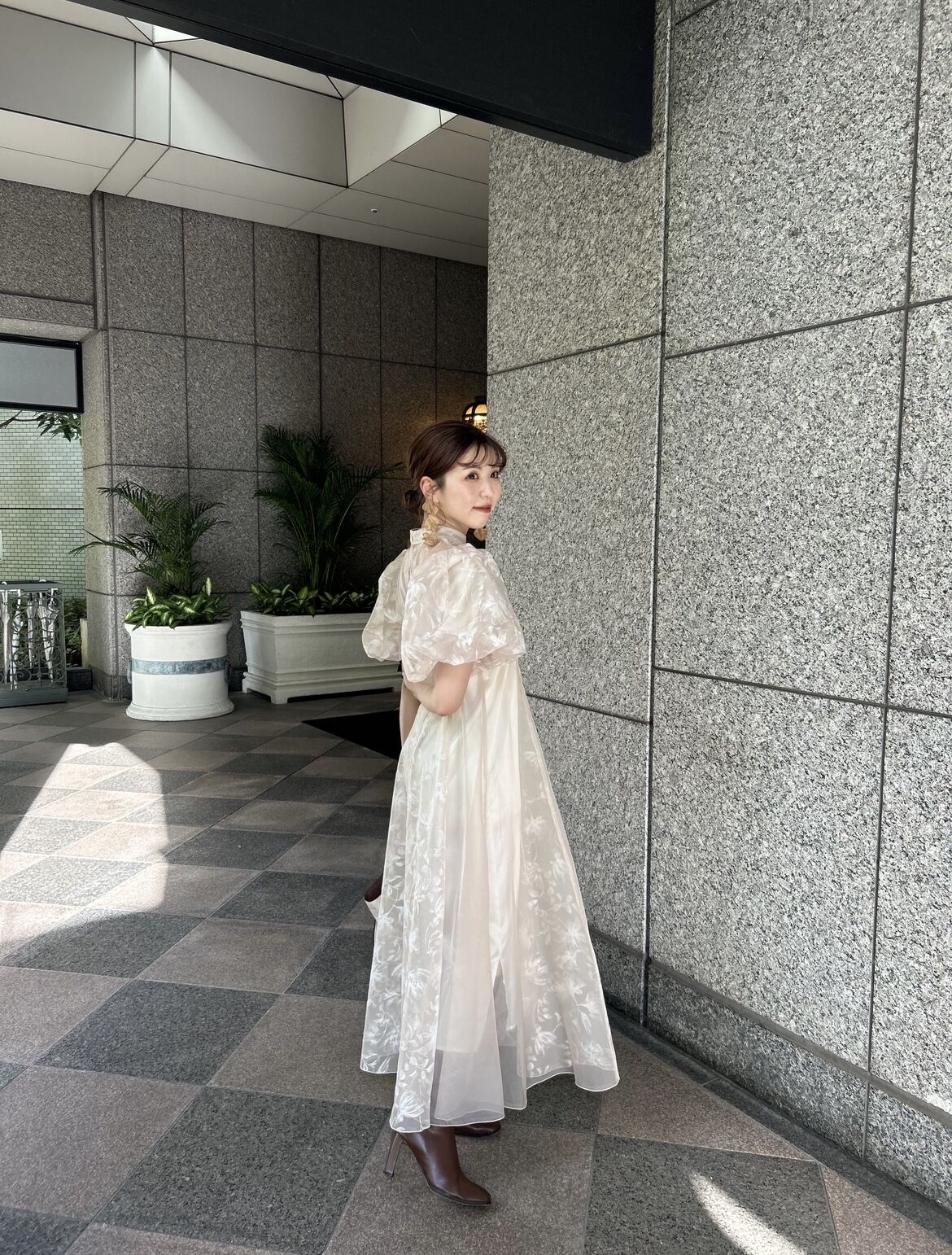 puffy sheer flower dress (beige) | 【Acka.】エーシーケ...