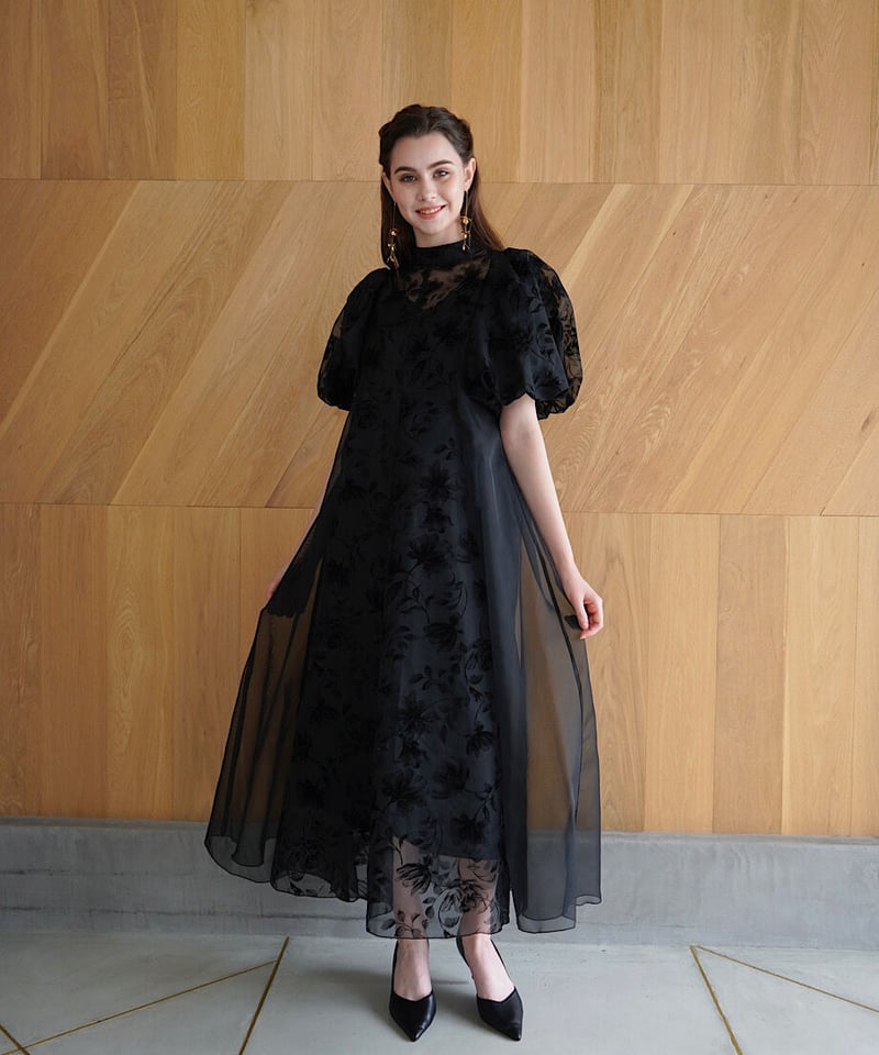 puffy sheer flower dress (black) | 【Acka.】エーシーケ...