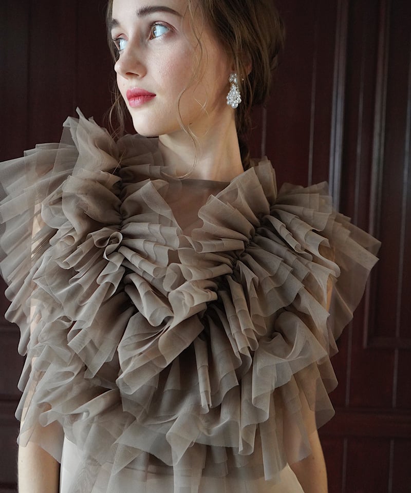 acka tulle vest satin one-piece brown