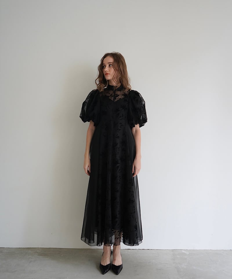 puffy sheer flower dress (black) | 【Acka.】エーシーケ...