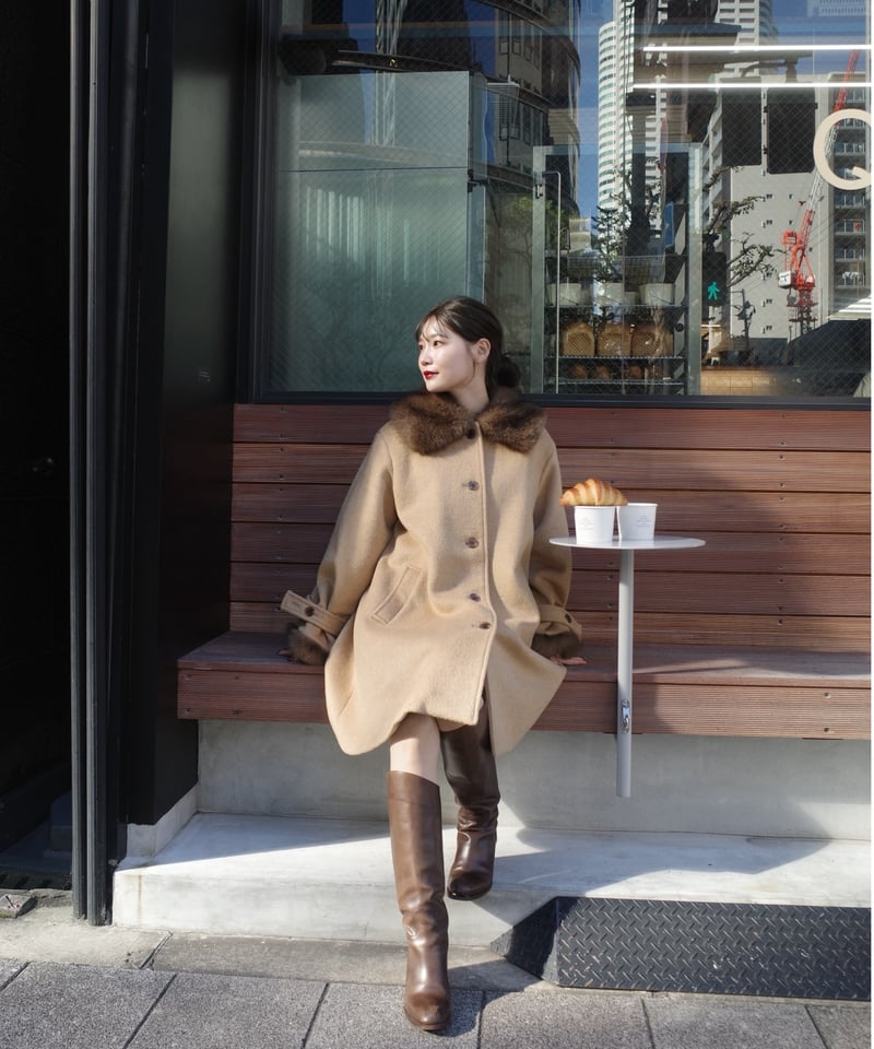 Acka fur flare middle coat ベージュ fur flare middle coat – Acka online store