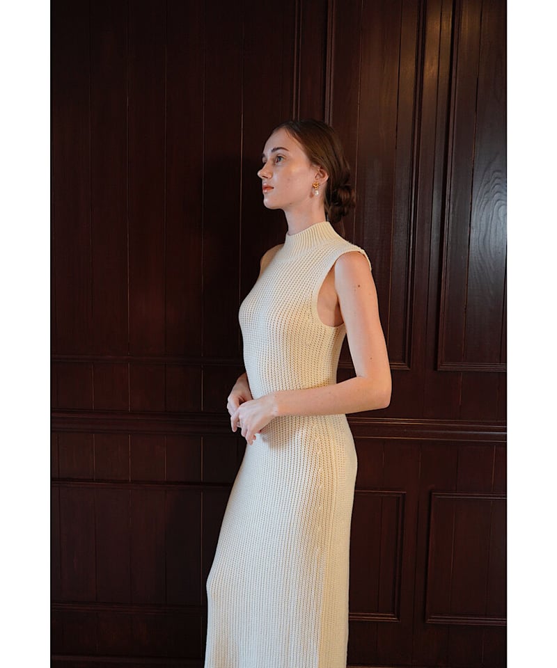 acka】 tulle sleeve knit one-piece