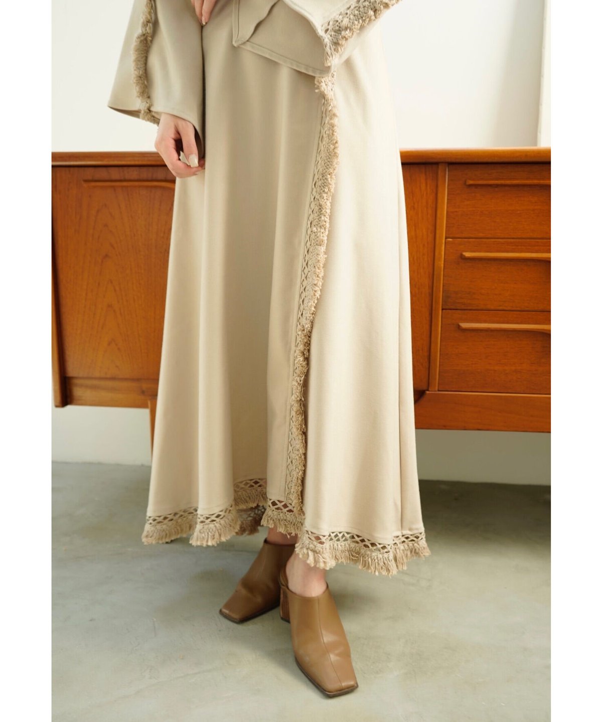 fringe flare one-piece(beige) | 【Acka.】エーシーケーエー fringe flare one-piece(beige) | 【Acka.】エーシーケーエー