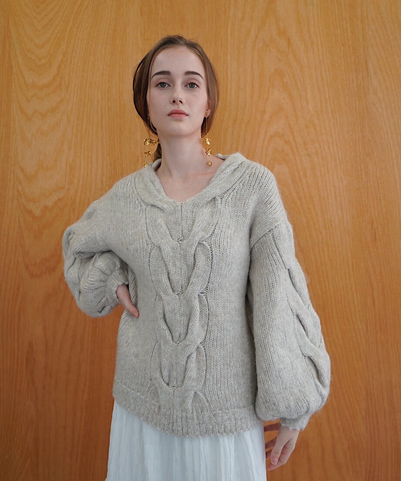 cable balloon sleeve knit（beige） | 【Acka.】エーシーケ...