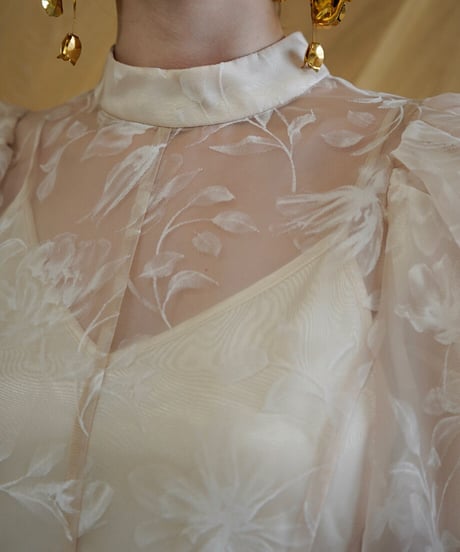 puffy sheer flower dress (beige)