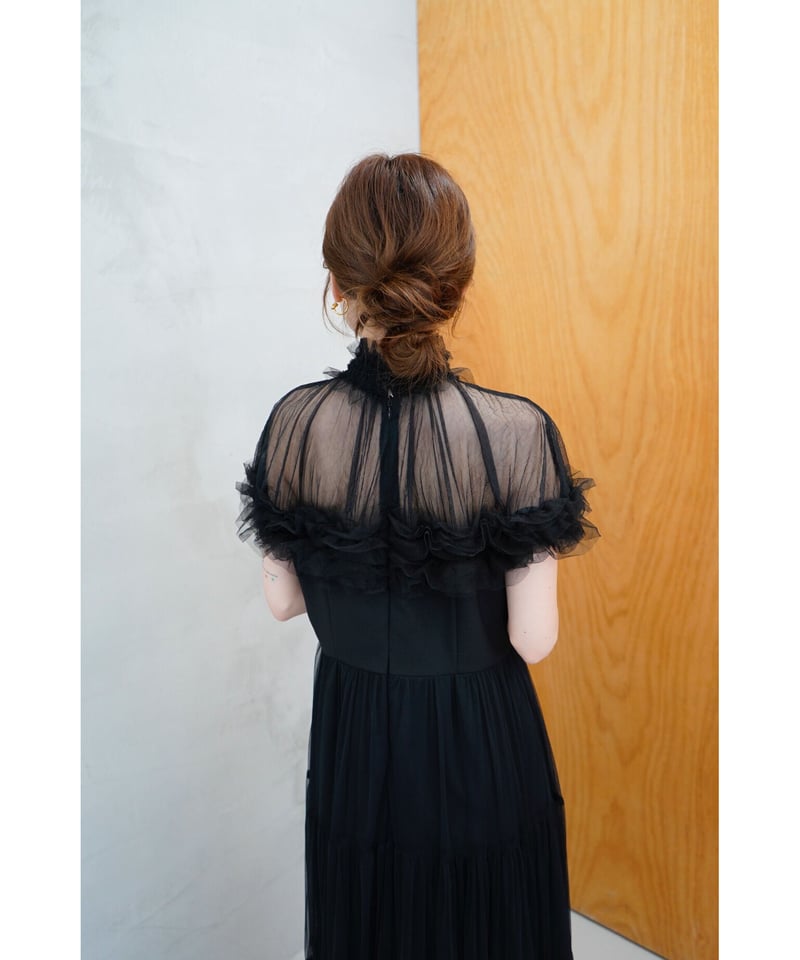 acka sheer shoulder dress ブラック sheer shoulder dress